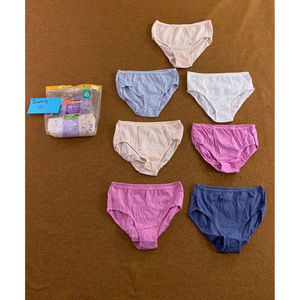 Hanes Girls Size 10 Multicolor Cotton Tagless Briefs Underwear Lot of 10 New